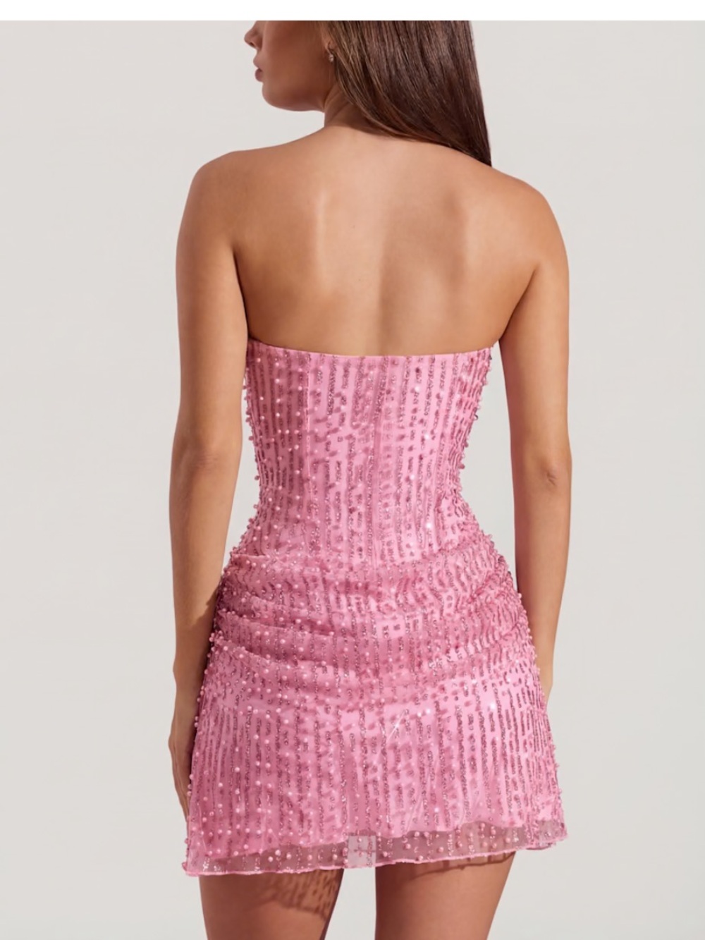 Oh Polly Pink Strapless Sequin Mini Dress - Picture 2 of 4